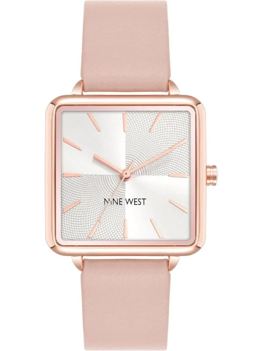 Nine West Women's Blush Pink Rose Gold Analog Faux Leather Strap Square Watch